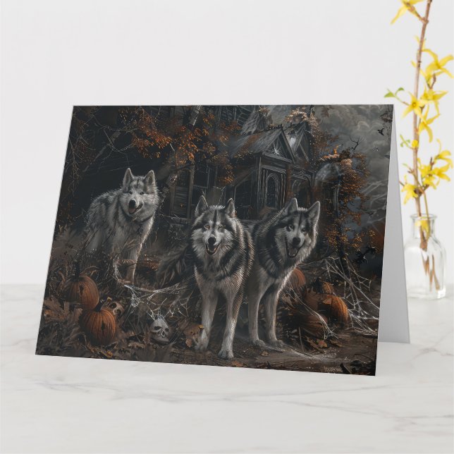 Alaskan Malamute Halloween Night Doggy Delight  Card (Yellow Flower)
