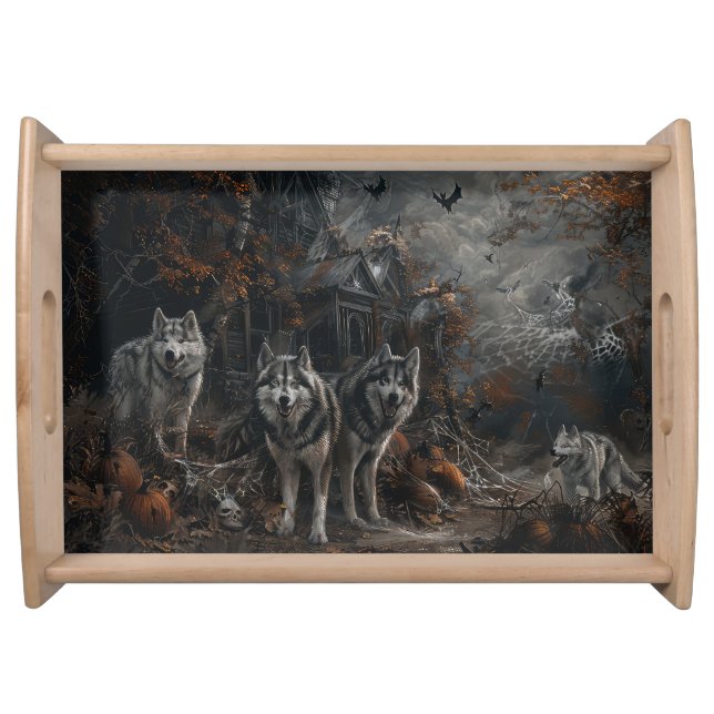 Alaskan Malamute Halloween Night Doggy Delight  Serving Tray (Front)