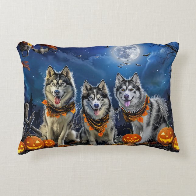 Alaskan Malamute Halloween Spooky  Accent Pillow (Front)
