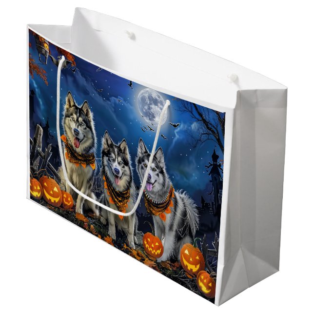 Alaskan Malamute Halloween Spooky  Large Gift Bag (Front Angled)