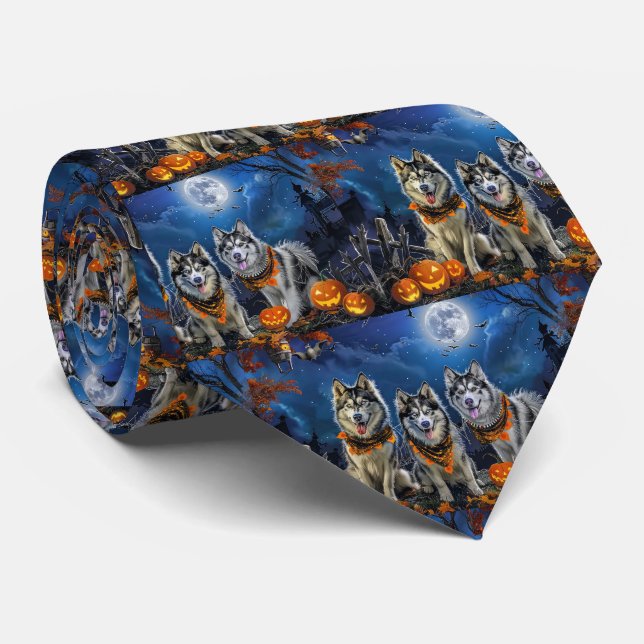 Alaskan Malamute Halloween Spooky  Neck Tie (Rolled)