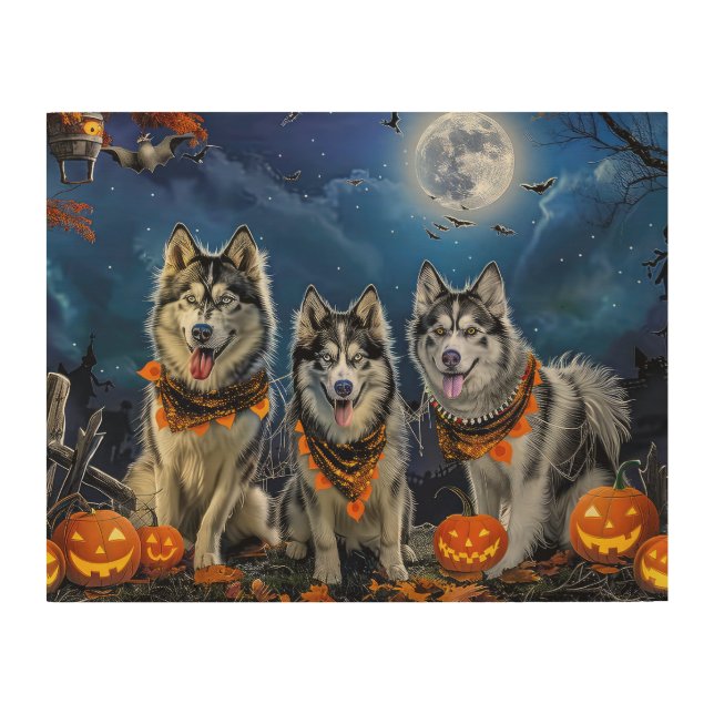 Alaskan Malamute Halloween Spooky  Wood Wall Art (Front)