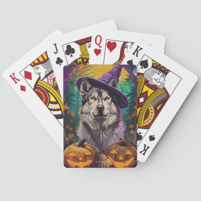  Alaskan Malamute Halloween Witch and Pumpkin  Poker Cards (Back)