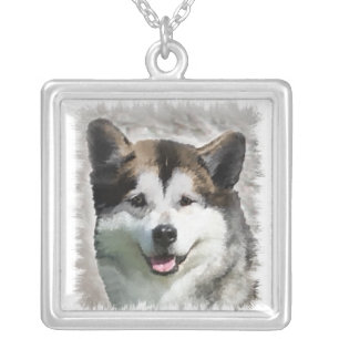 alaskan malamute head study silver plated necklace