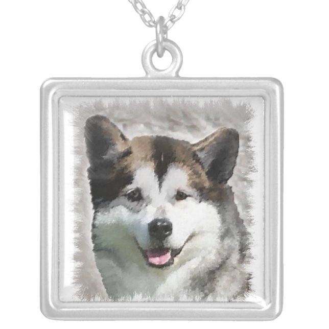 alaskan malamute head study silver plated necklace (Front)