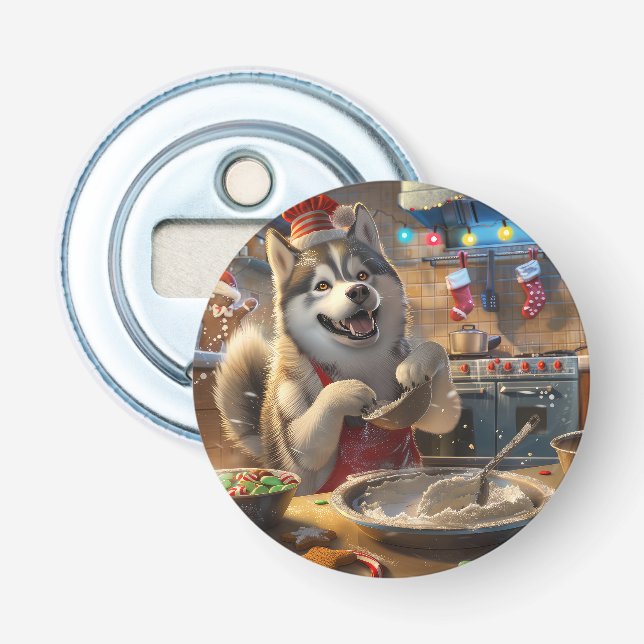 Alaskan Malamute Holiday Baking: Festive Christmas Bottle Opener (Front)
