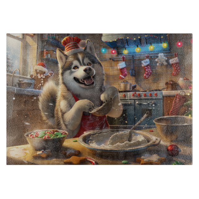 Alaskan Malamute Holiday Baking: Festive Christmas Cutting Board (Front)