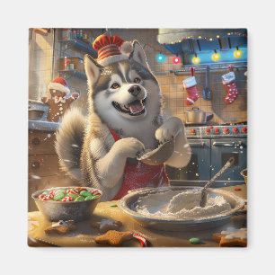 Alaskan Malamute Holiday Baking: Festive Christmas Magnet