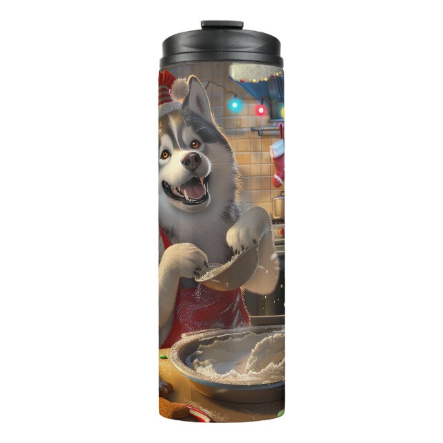 Alaskan Malamute Holiday Baking: Festive Christmas Thermal Tumbler (Front)