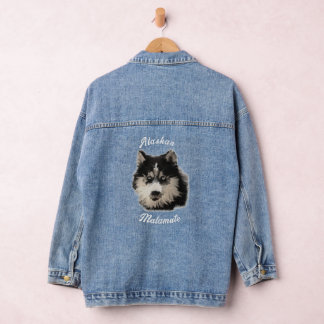 Alaskan Malamute Husky Dog Artsy Pet Portrait Denim Jacket