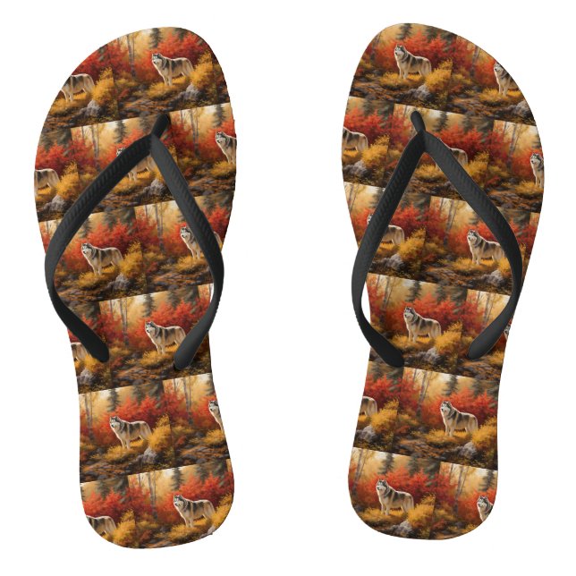Alaskan Malamute  in Autumn Leaves Fall Inspired  Flip Flops (Footbed)
