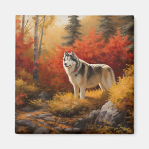 Alaskan Malamute  in Autumn Leaves Fall Inspired  Magnet