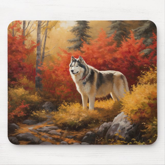 Alaskan Malamute  in Autumn Leaves Fall Inspired  Mouse Pad (Front)