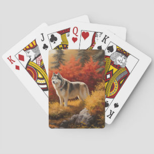 Alaskan Malamute  in Autumn Leaves Fall Inspired  Poker Cards