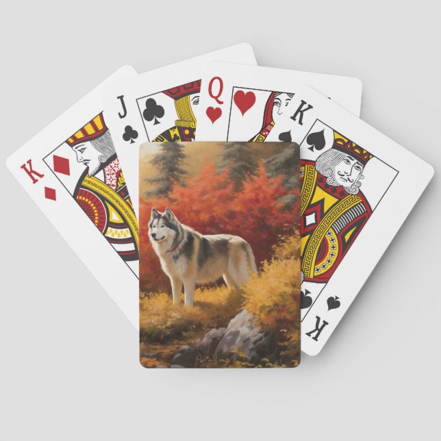 Alaskan Malamute  in Autumn Leaves Fall Inspired  Poker Cards (Back)
