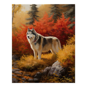 Alaskan Malamute  in Autumn Leaves Fall Inspired  Poster