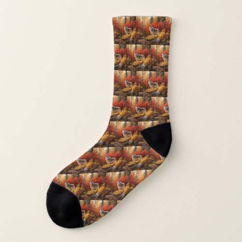 Alaskan Malamute  in Autumn Leaves Fall Inspired  Socks