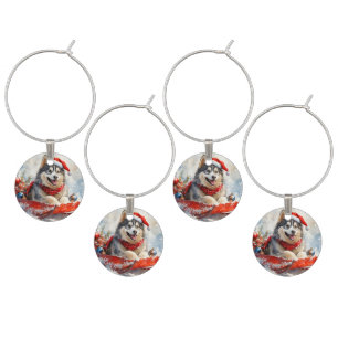 Alaskan Malamute in Sledge Let it Snow Christmas Wine Charm