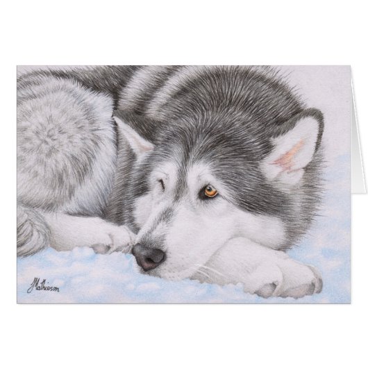 Alaskan Malamute in snow Cards (Front Horizontal)