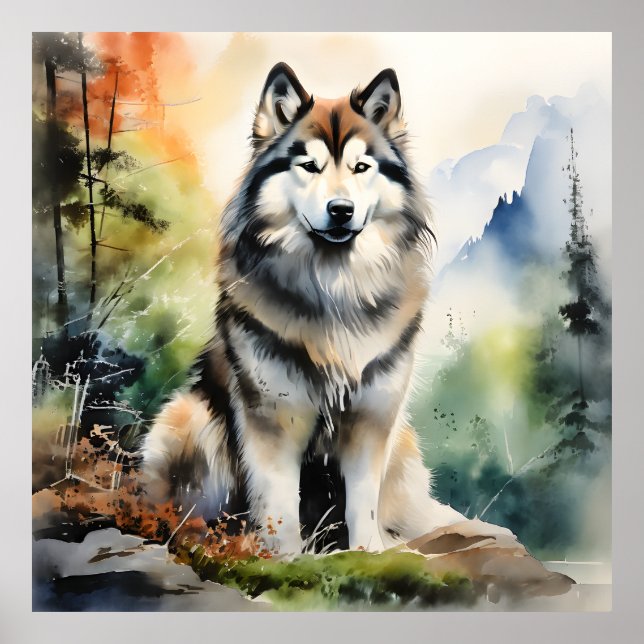 Alaskan Malamute Ink Portrait Poster (Front)