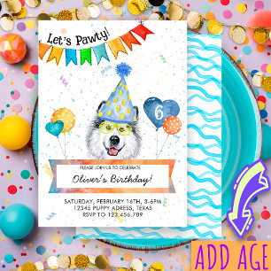 Alaskan Malamute Lets Pawty Dog Birthday Party Invitation