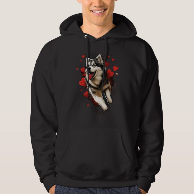 Alaskan Malamute Love Heart on Alaskan Malamute Hoodie (Front)