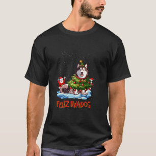 Alaskan Malamute Merry Christmas Tree Lights Dog X T-Shirt