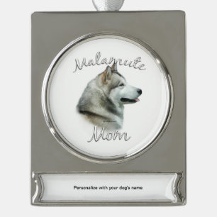 Alaskan Malamute Mom 2 Silver Plated Banner Ornament