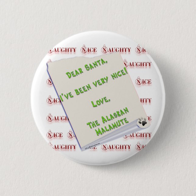 Alaskan Malamute Naughty or Nice - Button (Front)