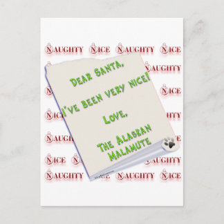 Alaskan Malamute Naughty or Nice Holiday Postcard
