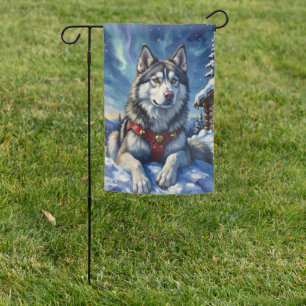 Alaskan Malamute North Pole Winter Christmas Garden Flag