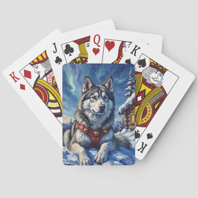 Alaskan Malamute North Pole Winter Christmas Poker Cards (Back)