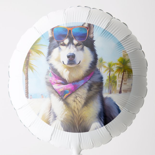 Alaskan Malamute on Beach, summer gift Balloon (Front)