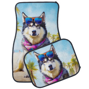Alaskan Malamute on Beach, summer gift Car Floor Mat