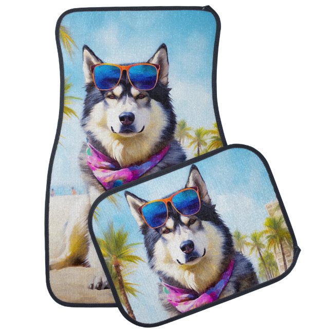 Alaskan Malamute on Beach, summer gift Car Floor Mat (Set)