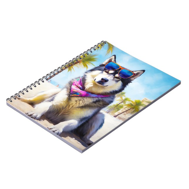 Alaskan Malamute on Beach, summer gift Notebook (Left Side)