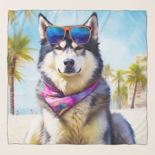 Alaskan Malamute on Beach, summer gift Scarf