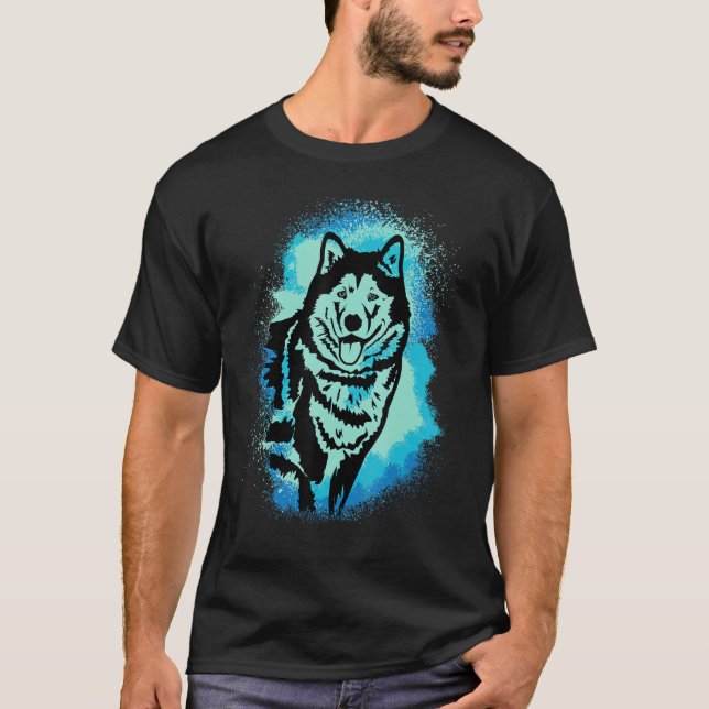 Alaskan Malamute Paint Blue Design Dog Mom Dad_1 T-Shirt (Front)
