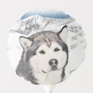 Alaskan Malamute Painting - Cute Original Dog Art Balloon