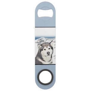 Alaskan Malamute Painting - Cute Original Dog Art Bar Key