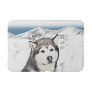 Alaskan Malamute Painting - Cute Original Dog Art Bath Mat