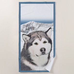 Alaskan Malamute Painting - Cute Original Dog Art Beach Towel