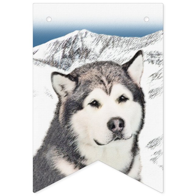 Alaskan Malamute Painting - Cute Original Dog Art Bunting Flags (First Flag)