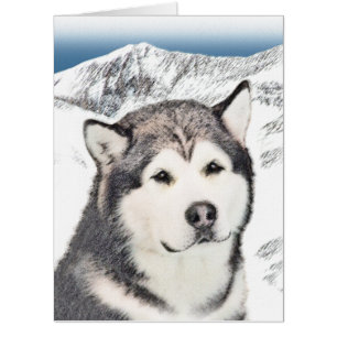 Alaskan Malamute Painting - Cute Original Dog Art Card