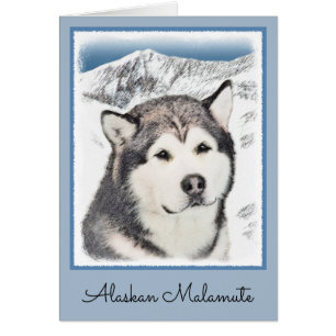 Alaskan Malamute Painting - Cute Original Dog Art Cards