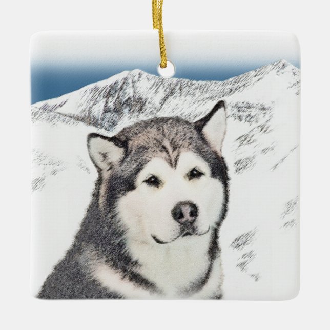 Alaskan Malamute Painting - Cute Original Dog Art Ceramic Ornament (Front)