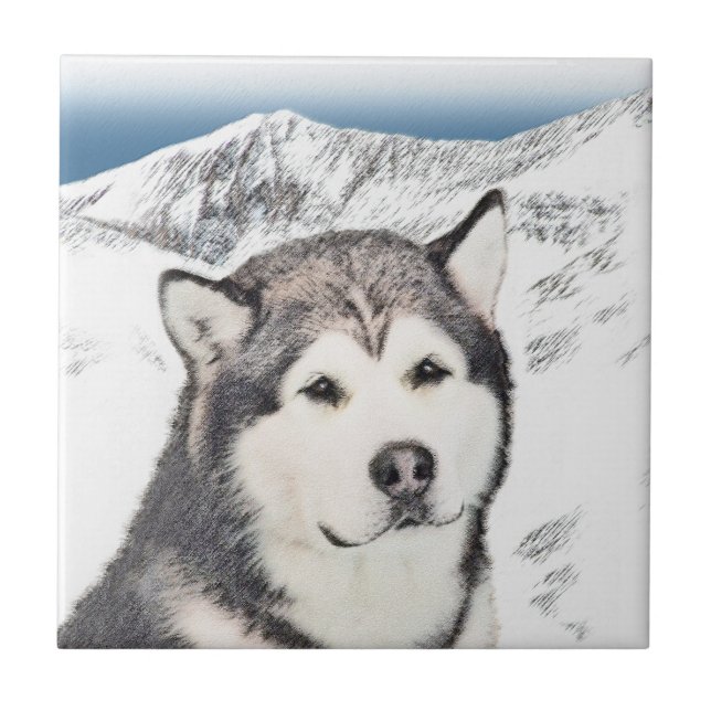Alaskan Malamute Painting - Cute Original Dog Art Ceramic Tile (Front)