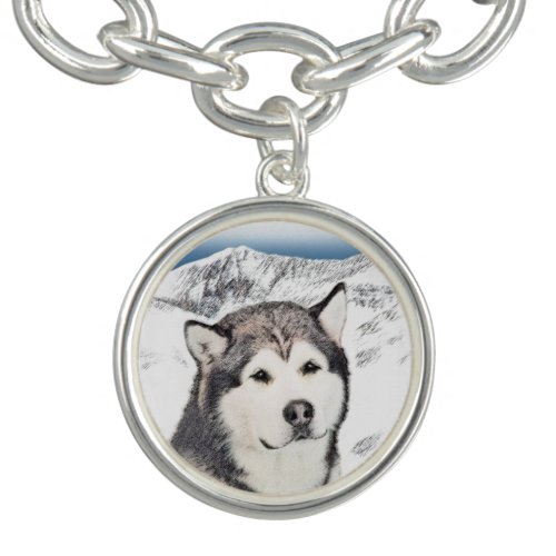 Alaskan Malamute Painting _ Cute Original Dog Art Charm Bracelet
