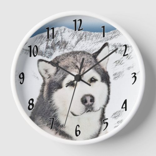 Alaskan Malamute Painting _ Cute Original Dog Art Clock