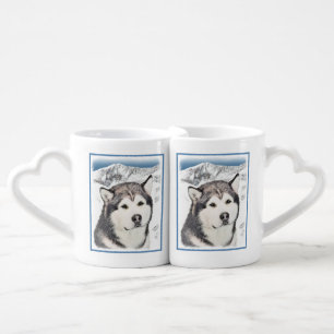 Alaskan Malamute Painting - Cute Original Dog Art Coffee Mug Set